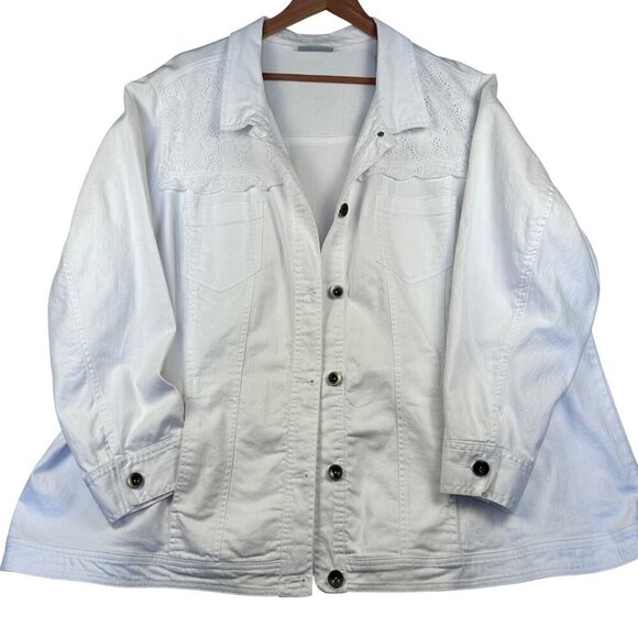 Catherines White Denim Jacket Eyelet Lace Long Sleeves Sz 3X Boho Cottagecore - Picture 13 of 13